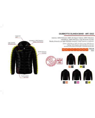 Giubbotto Givova Olanda Band G022 Piumino Adulto Unisex Nero Arancio Fluo G0221028 Giubbotto Givova Olanda Band G022 Piumino Adulto Unisex Nero Arancio Fluo G0221028