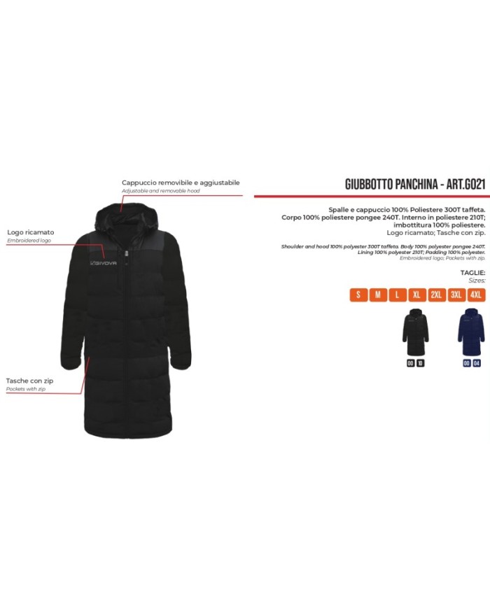Giubbotto Lungo Givova Panchina G021 Unisex Nero G0210010 Giubbotto Lungo Givova Panchina G021 Unisex Nero G0210010