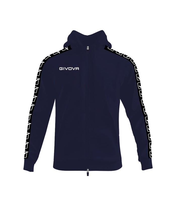 Felpa in Cotone Terry con Cappuccio Givova Full Zip Unisex Blu BA014ZIP-0410