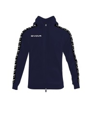 Felpa in Cotone Terry con Cappuccio Givova Full Zip Unisex Blu BA014ZIP-0410