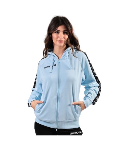 Felpa in Cotone Terry con Cappuccio Givova Full Zip Unisex Celeste BA014ZIP-0082 Felpa in Cotone Terry con Cappuccio Givova Full Zip Unisex Celeste BA014ZIP-0082