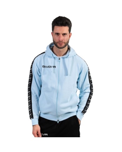 Felpa in Cotone Terry con Cappuccio Givova Full Zip Unisex Celeste BA014ZIP-0082 Felpa in Cotone Terry con Cappuccio Givova Full Zip Unisex Celeste BA014ZIP-0082