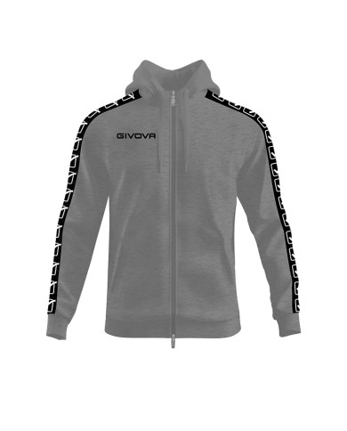 Felpa in Cotone Terry con Cappuccio Givova Full Zip Unisex Grigio Melange BA014ZIP-4310 Felpa in Cotone Terry con Cappuccio Givova Full Zip Unisex Grigio Melange BA014ZIP-4310