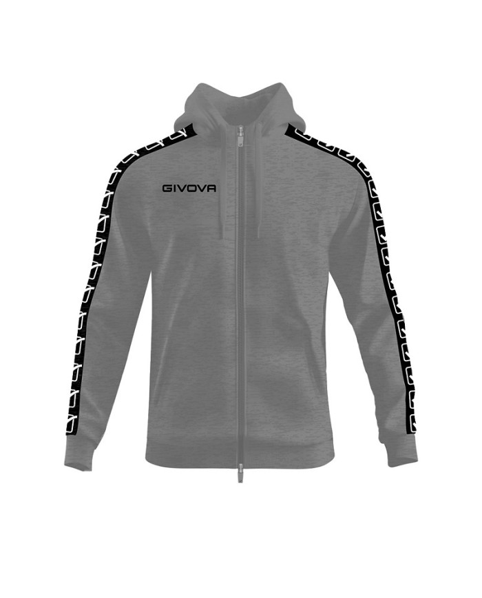 Felpa in Cotone Terry con Cappuccio Givova Full Zip Unisex Grigio Melange BA014ZIP-4310