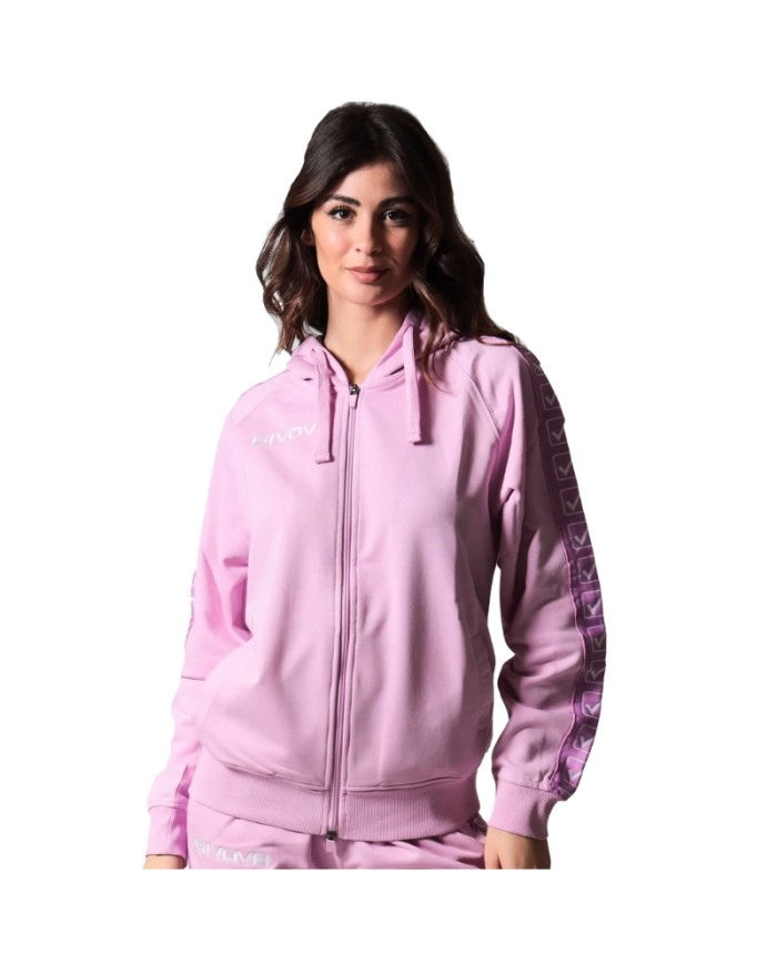 Felpa in Cotone Terry con Cappuccio Givova Full Zip Unisex Rosa BA014ZIP-0083