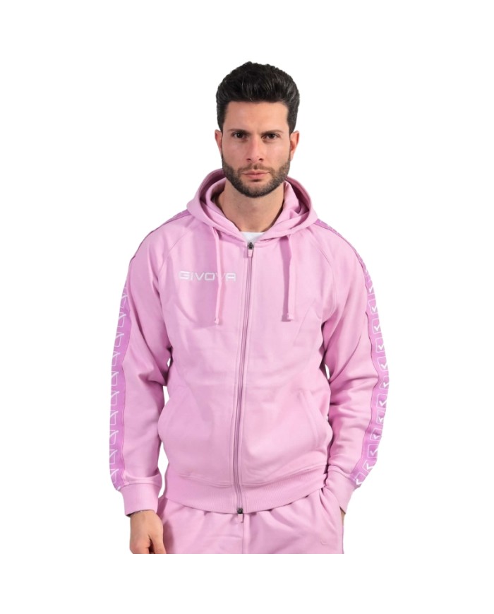 Felpa in Cotone Terry con Cappuccio Givova Full Zip Unisex Rosa BA014ZIP-0083
