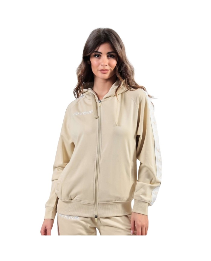 Felpa in Cotone Terry con Cappuccio Givova Full Zip Unisex Sabbia BA014ZIP-0081