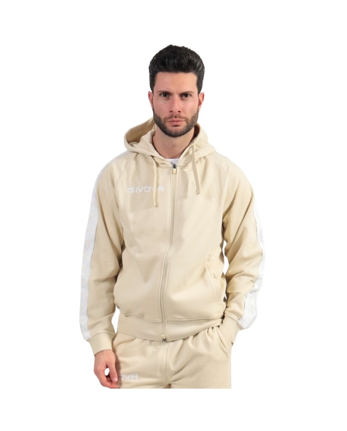 Felpa in Cotone Terry con Cappuccio Givova Full Zip Unisex Sabbia BA014ZIP-0081