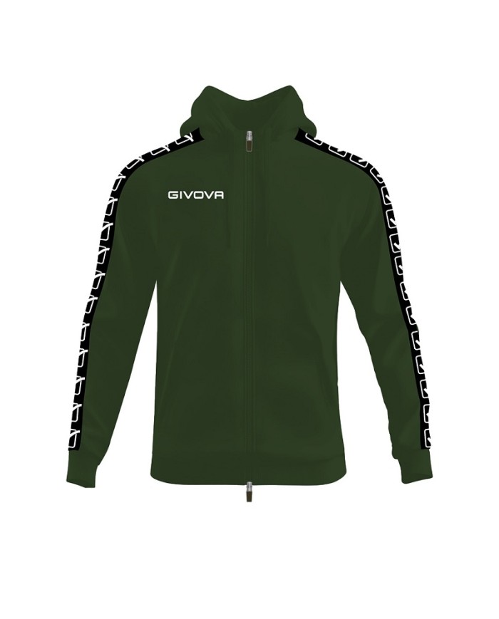 Felpa in Cotone Terry con Cappuccio Givova Full Zip Unisex Verde Militare BA014ZIP-5110