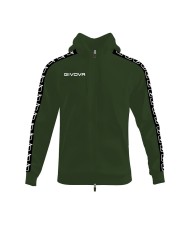 Felpa in Cotone Terry con Cappuccio Givova Full Zip Unisex Verde Militare BA014ZIP-5110