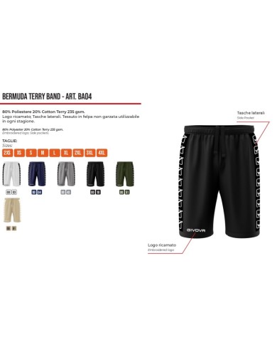 Bermuda GF VIP Terry Band BA04 Givova Cotone Unisex Nero BA040010 Bermuda GF VIP Terry Band BA04 Givova Cotone Unisex Nero BA040010