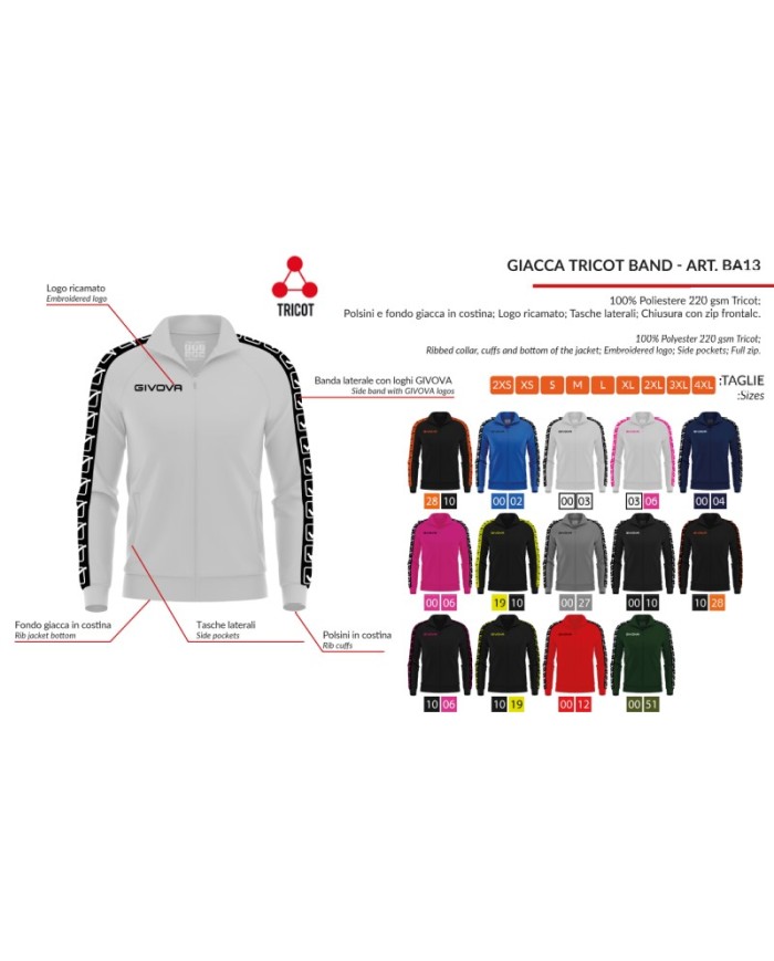 Giacca GF VIP Tricot Band Givova BA13 Unisex Triacetato Nero BA130010