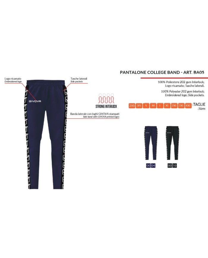 Pantalone College Band Givova BA05 Unisex Acetato Nero BA050010