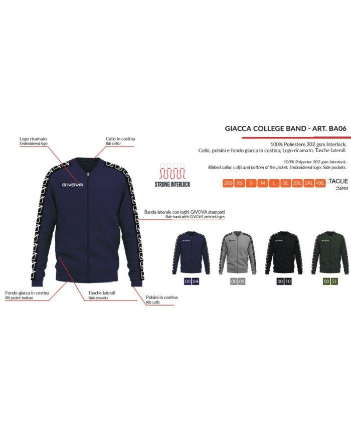 Giacca GF VIP College Band Givova BA06 Unisex Triacetato Grigio BA060009 Giacca GF VIP College Band Givova BA06 Unisex Triacetato Grigio BA060009