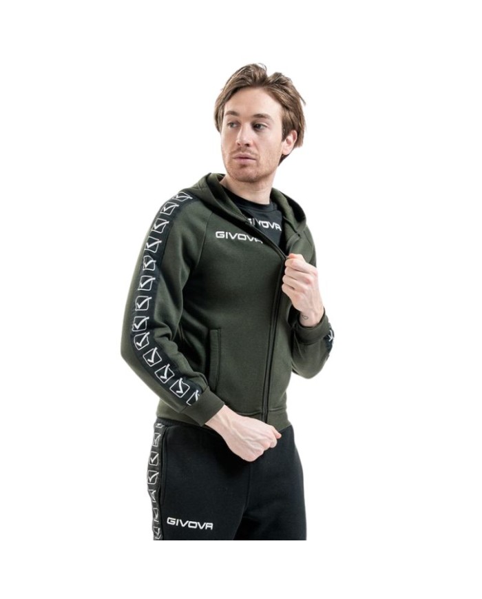 Felpa Givova FULL ZIP BAND BA10 Cotone Felpato Unisex Verde Militare BA100051