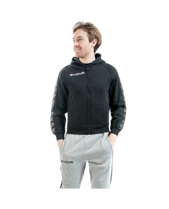Felpa Givova FULL ZIP BAND BA10 Cotone Felpato Unisex Nero BA100010