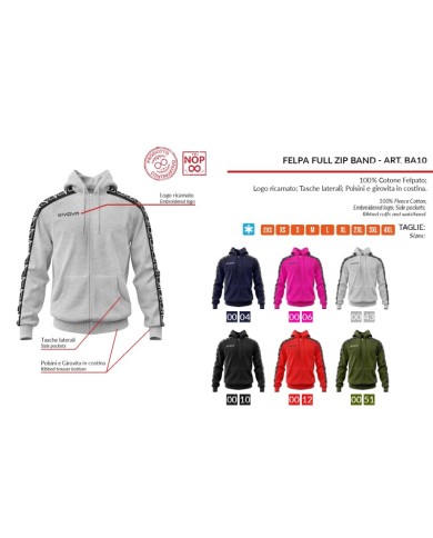 Felpa Givova FULL ZIP BAND BA10 Cotone Felpato Unisex Nero BA100010 Felpa Givova FULL ZIP BAND BA10 Cotone Felpato Unisex Nero BA100010
