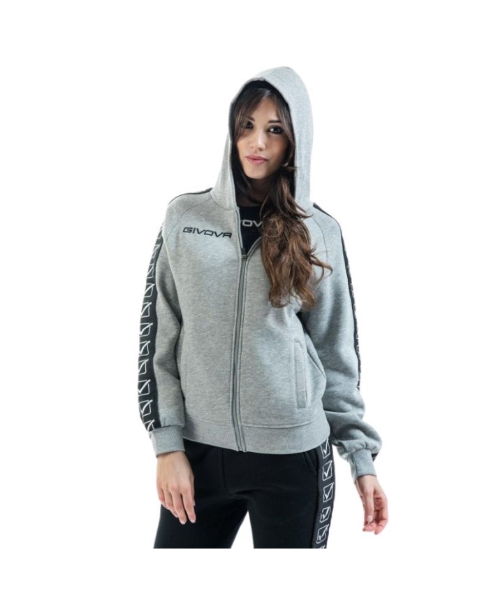 Felpa Givova FULL ZIP BAND BA10 Cotone Felpato Unisex Grigio Melange Chiaro BA100043