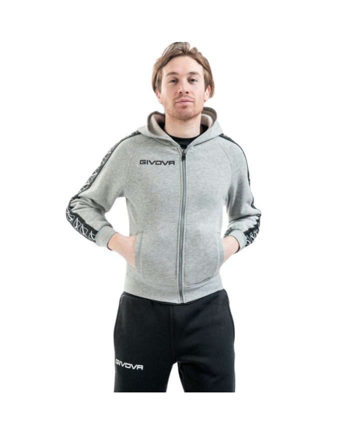 Felpa Givova FULL ZIP BAND BA10 Cotone Felpato Unisex Grigio Melange Chiaro BA100043