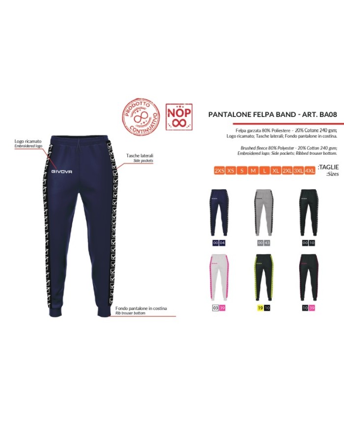 Pantalone Felpa Band Givova BA08 Unisex Cotone Felpato Nero BA080010 Pantalone Felpa Band Givova BA08 Unisex Cotone Felpato Nero BA080010