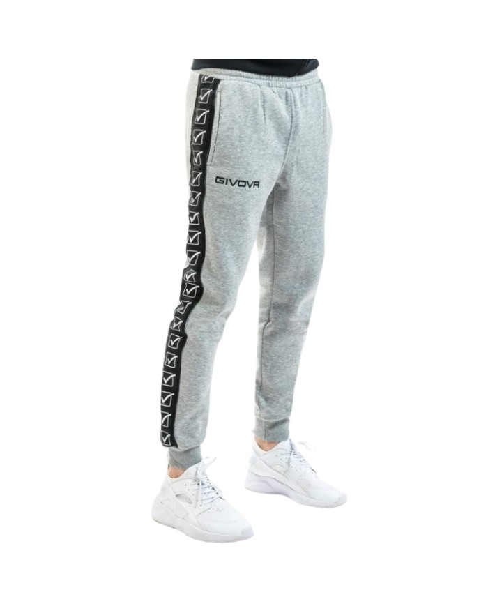 Pantalone Felpa Band Givova BA08 Unisex Cotone Felpato Grigio Melange Chiaro BA080043