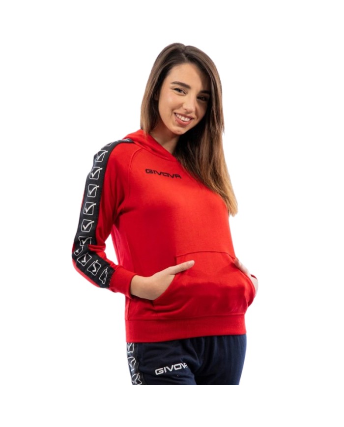 Felpa con Cappuccio Givova Terry Band BA014 Cotone Unisex Rosso BA0140012
