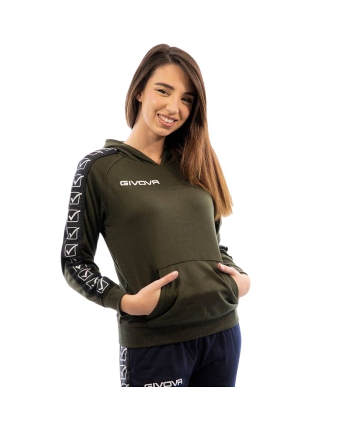 Felpa con Cappuccio Givova Terry Band BA014 Cotone Unisex Verde Militare BA0140051