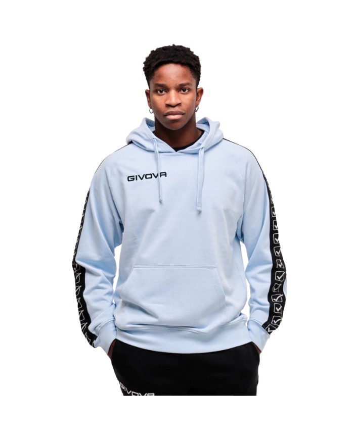 Felpa con Cappuccio Givova Terry Band BA014 Cotone Unisex Celeste BA0140082