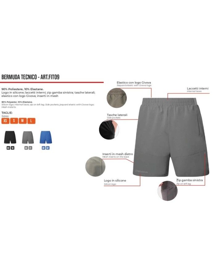 Bermuda Tecnico Givova FIT09 Fitness Palestra Running Nero FIT090010