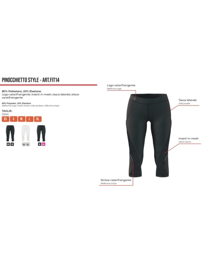 Pinocchietto da Donna STYLE Givova FIT14 Fitness Palestra Running Nero Fuxia FIT141006