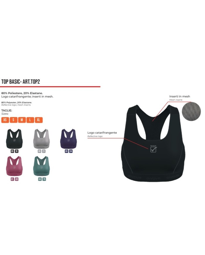 Top BASIC Givova Donna TOP2 Fitness Palestra Running Blu TOP20004