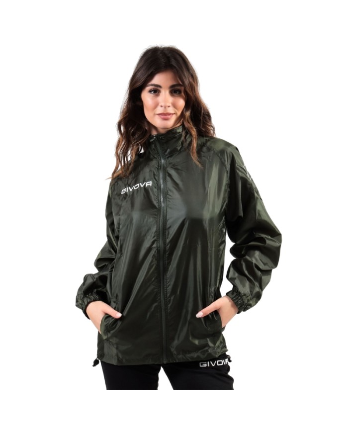 Giacca Antivento Givova RAIN BASICO RJ001 K-Way Verde Militare Unisex RJ0010051