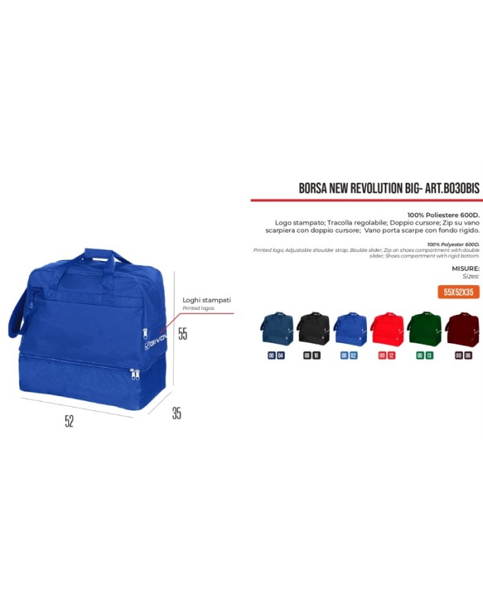 Borsa Revolution Big B030 Givova Borsone Calcio Fitness Rosso B030RD