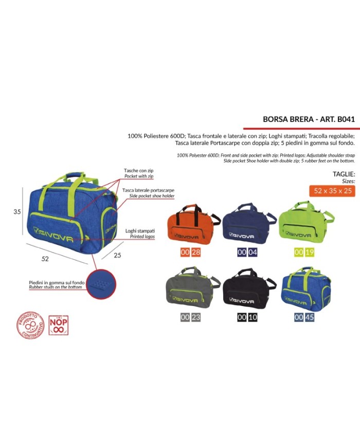 Borsa Givova Brera B041 Blu Taglia Unica Fitness Palestra B0410004