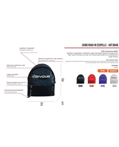 Zaino Givova Road in Ecopelle B048 Nero Unisex B0480010 Zaino Givova Road in Ecopelle B048 Nero Unisex B0480010