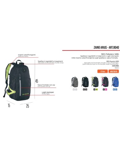 Zaino Arius Givova B040 Unisex Multitasche Azzurro B0400002 Zaino Arius Givova B040 Unisex Multitasche Azzurro B0400002