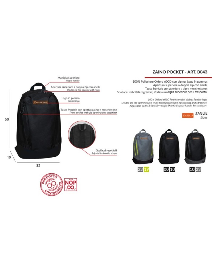 Zaino Pocket Givova B043 Multitasche Sport Nero B0431010 Zaino Pocket Givova B043 Multitasche Sport Nero B0431010