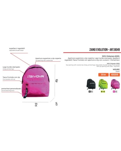 Zaino Givova Evolution B049 Nylon Fuxia Bianco Unisex B0490603 Zaino Givova Evolution B049 Nylon Fuxia Bianco Unisex B0490603