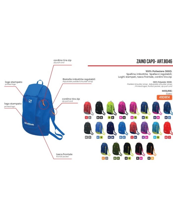 Zaino Capo Givova B046 Unisex Poliestere Fuxia Giallo Fluo 24x14x41cm B0460619 Zaino Capo Givova B046 Unisex Poliestere Fuxia Giallo Fluo 24x14x41cm B0460619