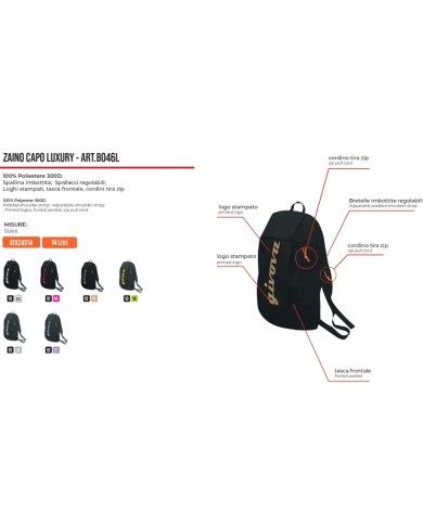 Zaino Capo Luxury Givova B046L Unisex Poliestere Nero Bianco 24x14x41cm B046L1003