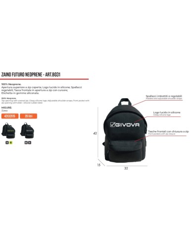 Zaino Futuro Givova in Neoprene B031 Multitasche Unisex Nero Bianco B0311003 Zaino Futuro Givova in Neoprene B031 Multitasche Unisex Nero Bianco B0311003
