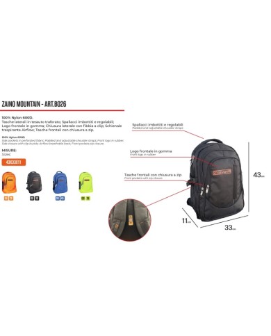 Zaino Mountain Givova B026 Unisex Multitasche Arancio Fluo B0260028