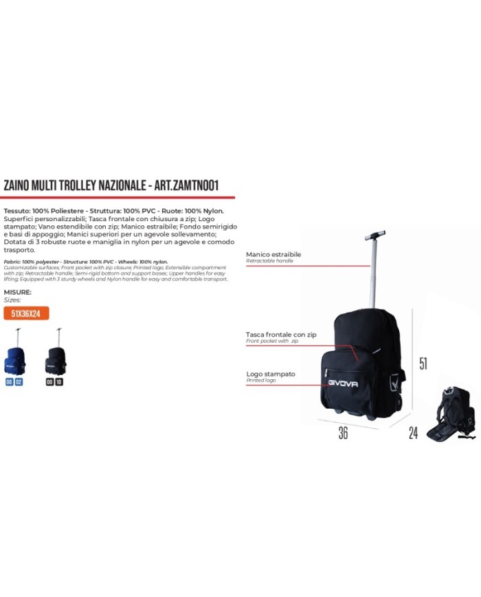 ZAINO MULTI TROLLEY NAZIONALE AZZURRO Tg. UNICA