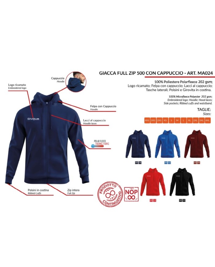 FELPA POLARFLEECE (FULL ZIP) 500 BLU Tg. 2XL FELPA POLARFLEECE (FULL ZIP) 500 BLU Tg. 2XL