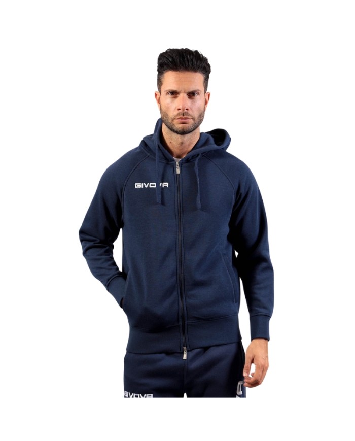 Felpa King Givova FullZip MA021 Felpata con Cappuccio Unisex Blu MA0210004