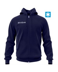 Felpa King Givova FullZip MA021 Felpata con Cappuccio Unisex Blu MA0210004