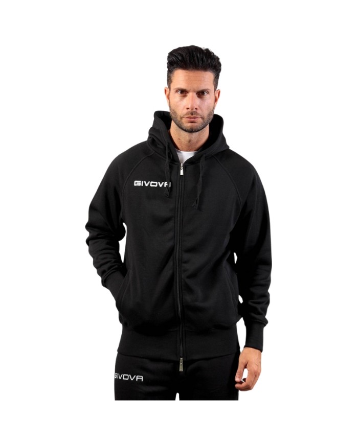 Felpa King Givova FullZip MA021 Felpata con Cappuccio Unisex Nero MA0210010