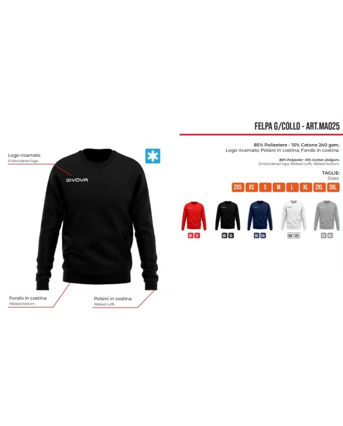 Felpa Girocollo Givova MA025 Unisex Grigio Sport Palestra MA0250009 Felpa Girocollo Givova MA025 Unisex Grigio Sport Palestra MA0250009