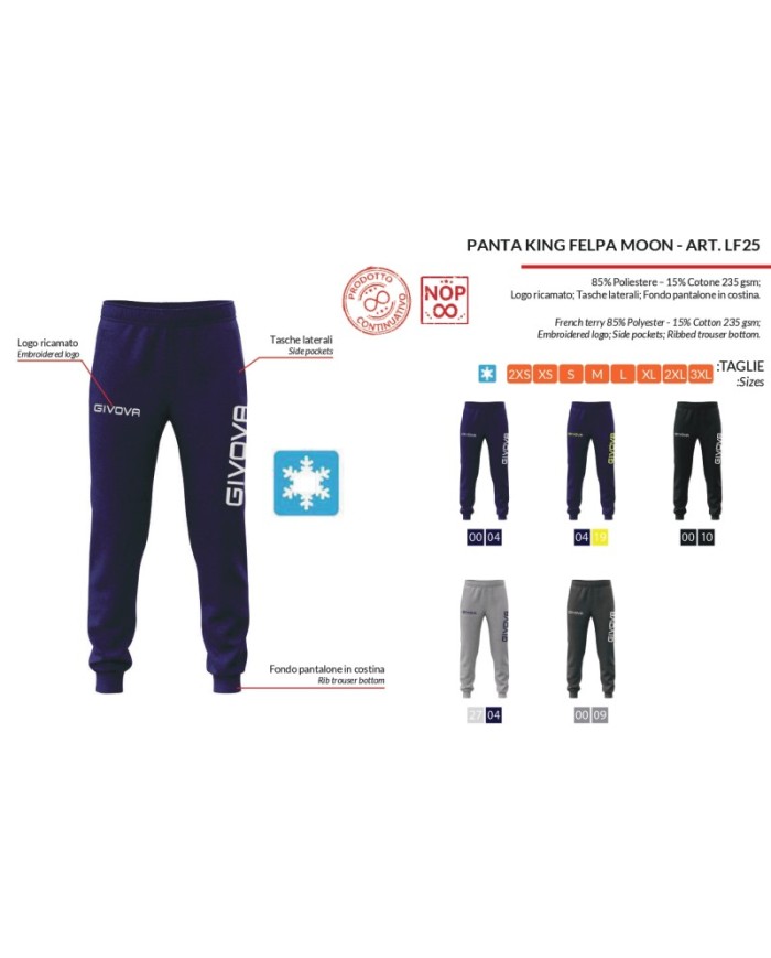 Pantalone Felpato Givova PANTA KING FELPA MOON LF25 Garzato Grigio Blu LF252704