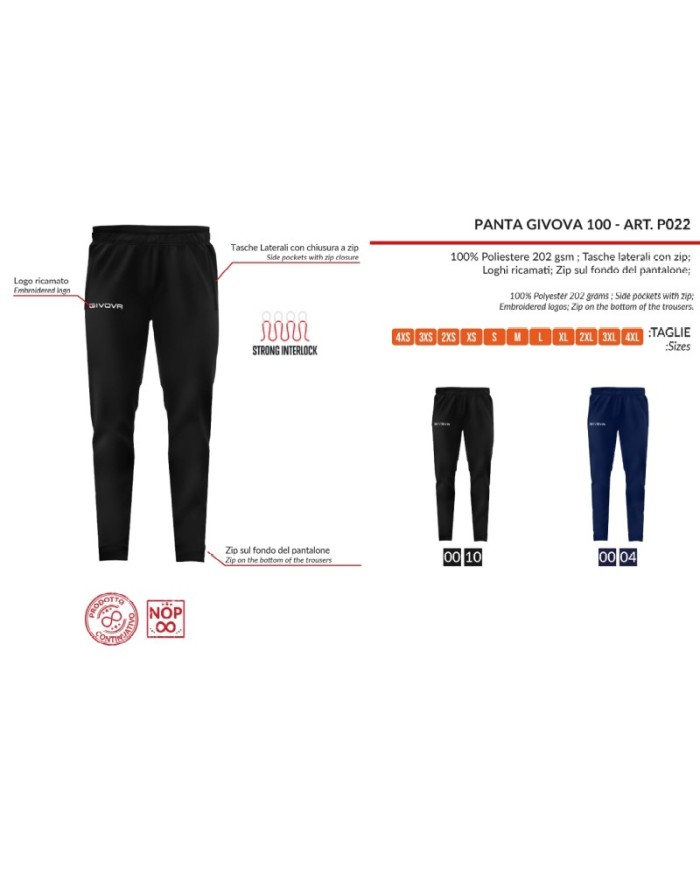 Pantalone Givova PANTA 100 P022 Strong Interlock Sport Palestra Nero P0220010 Pantalone Givova PANTA 100 P022 Strong Interlock Sport Palestra Nero P0220010